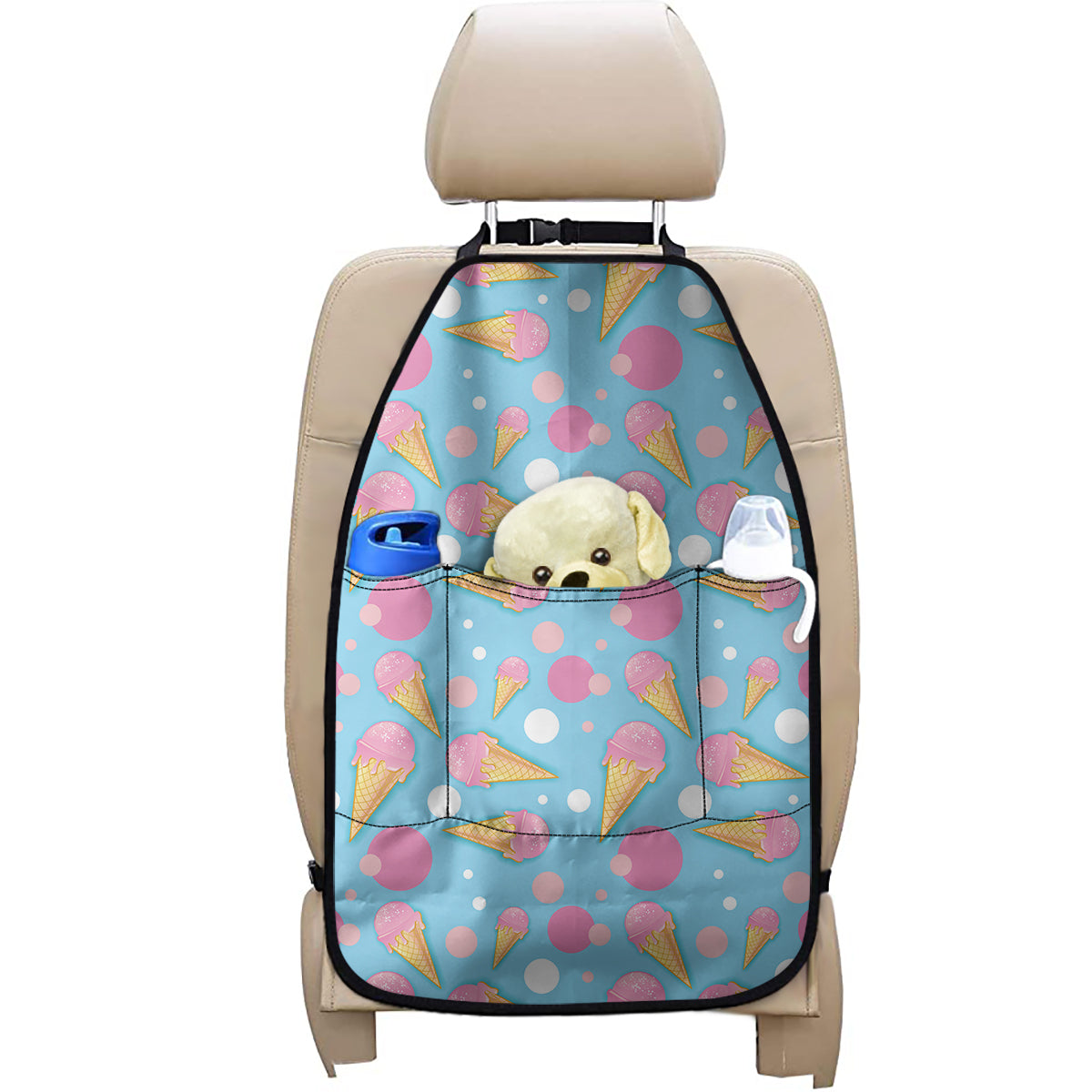 Pink Ice Cream Pattern Print Car Seat Organizers