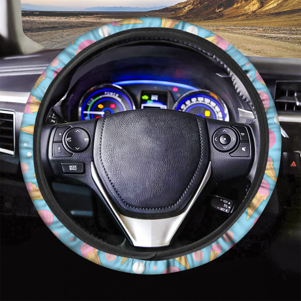 Pink Ice Cream Pattern Print Car Steering Wheel Cover
