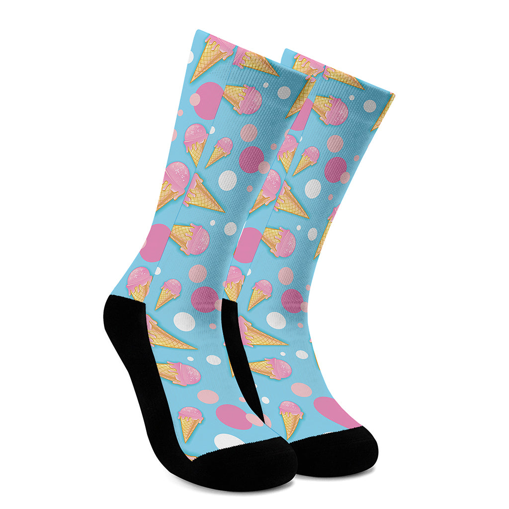 Pink Ice Cream Pattern Print Crew Socks