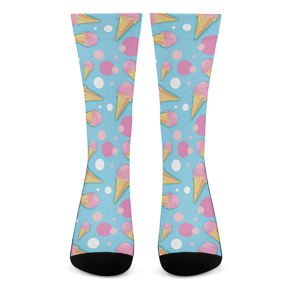 Pink Ice Cream Pattern Print Crew Socks