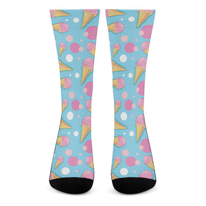 Pink Ice Cream Pattern Print Crew Socks