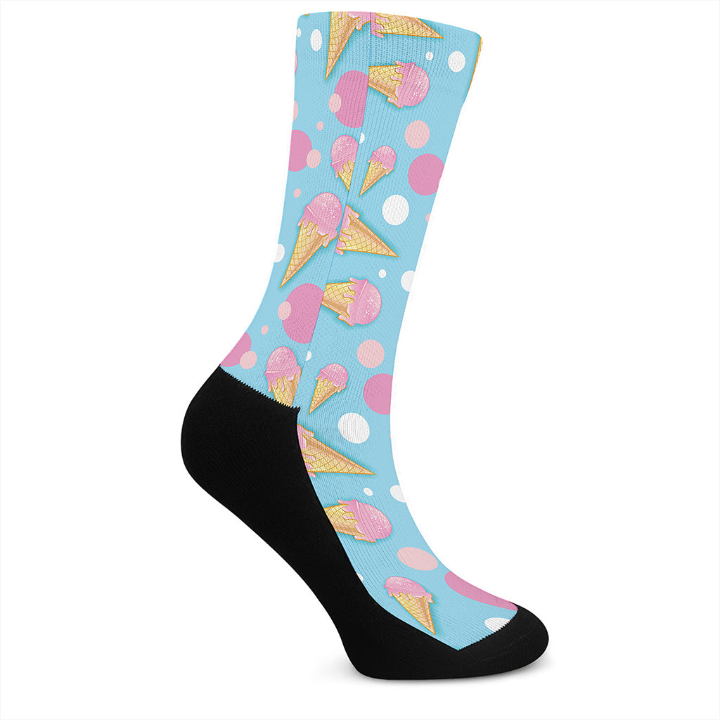 Pink Ice Cream Pattern Print Crew Socks