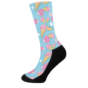 Pink Ice Cream Pattern Print Crew Socks