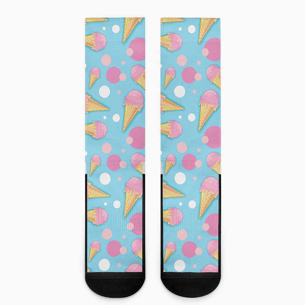 Pink Ice Cream Pattern Print Crew Socks