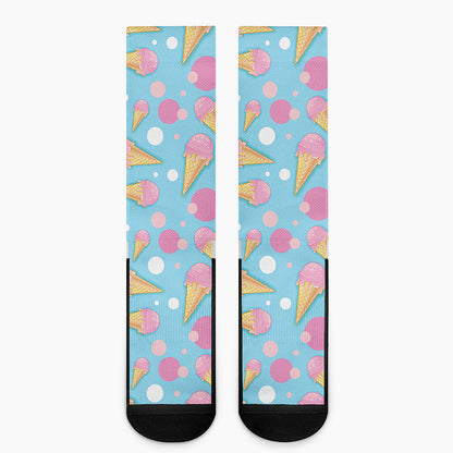 Pink Ice Cream Pattern Print Crew Socks