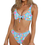 Pink Ice Cream Pattern Print Front Bow Tie Bikini
