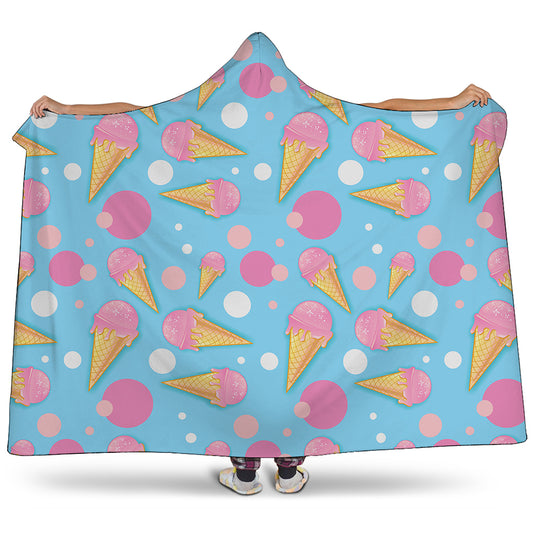 Pink Ice Cream Pattern Print Hooded Blanket