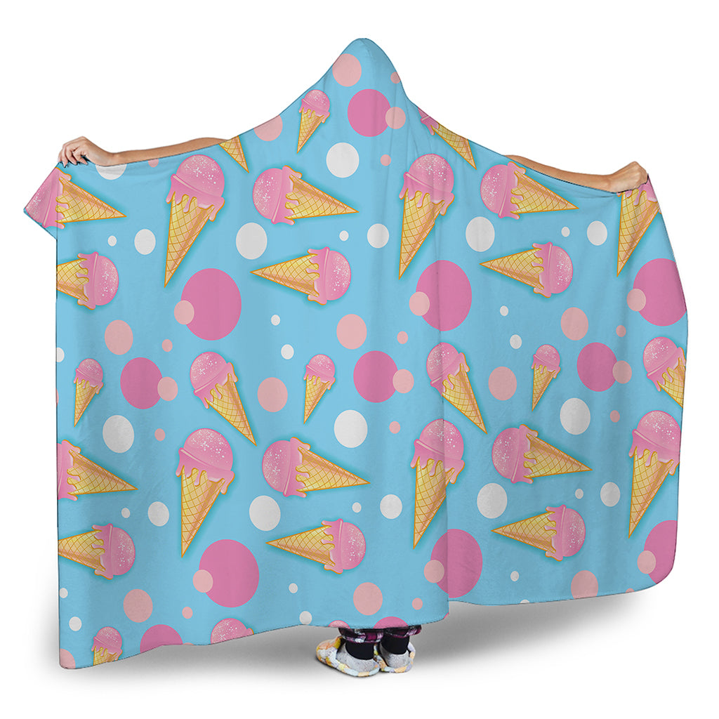 Pink Ice Cream Pattern Print Hooded Blanket
