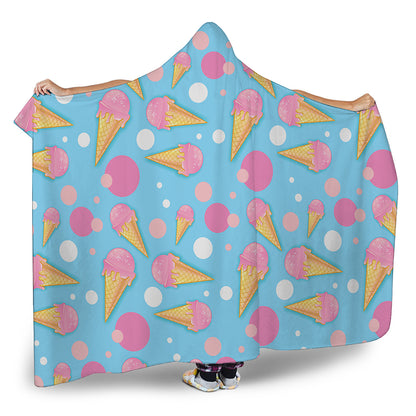 Pink Ice Cream Pattern Print Hooded Blanket