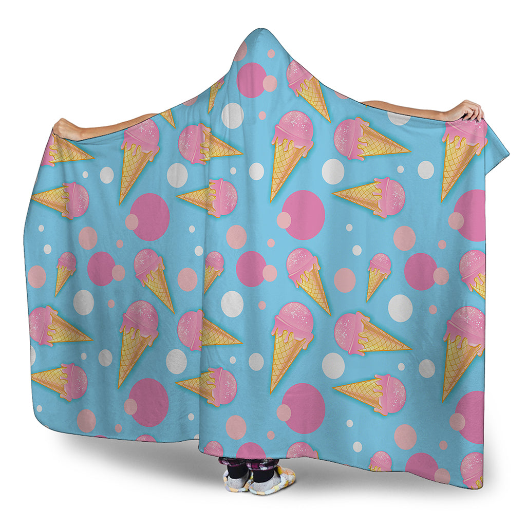 Pink Ice Cream Pattern Print Hooded Blanket