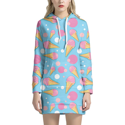 Pink Ice Cream Pattern Print Hoodie Dress