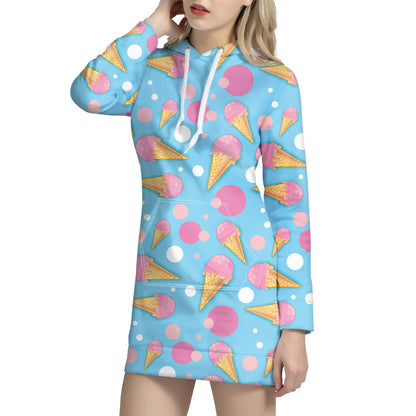 Pink Ice Cream Pattern Print Hoodie Dress