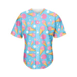 Pink Ice Cream Pattern Print Men's Baseball Jersey