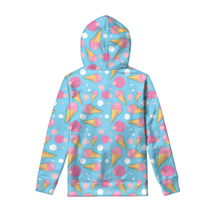 Pink Ice Cream Pattern Print Pullover Hoodie