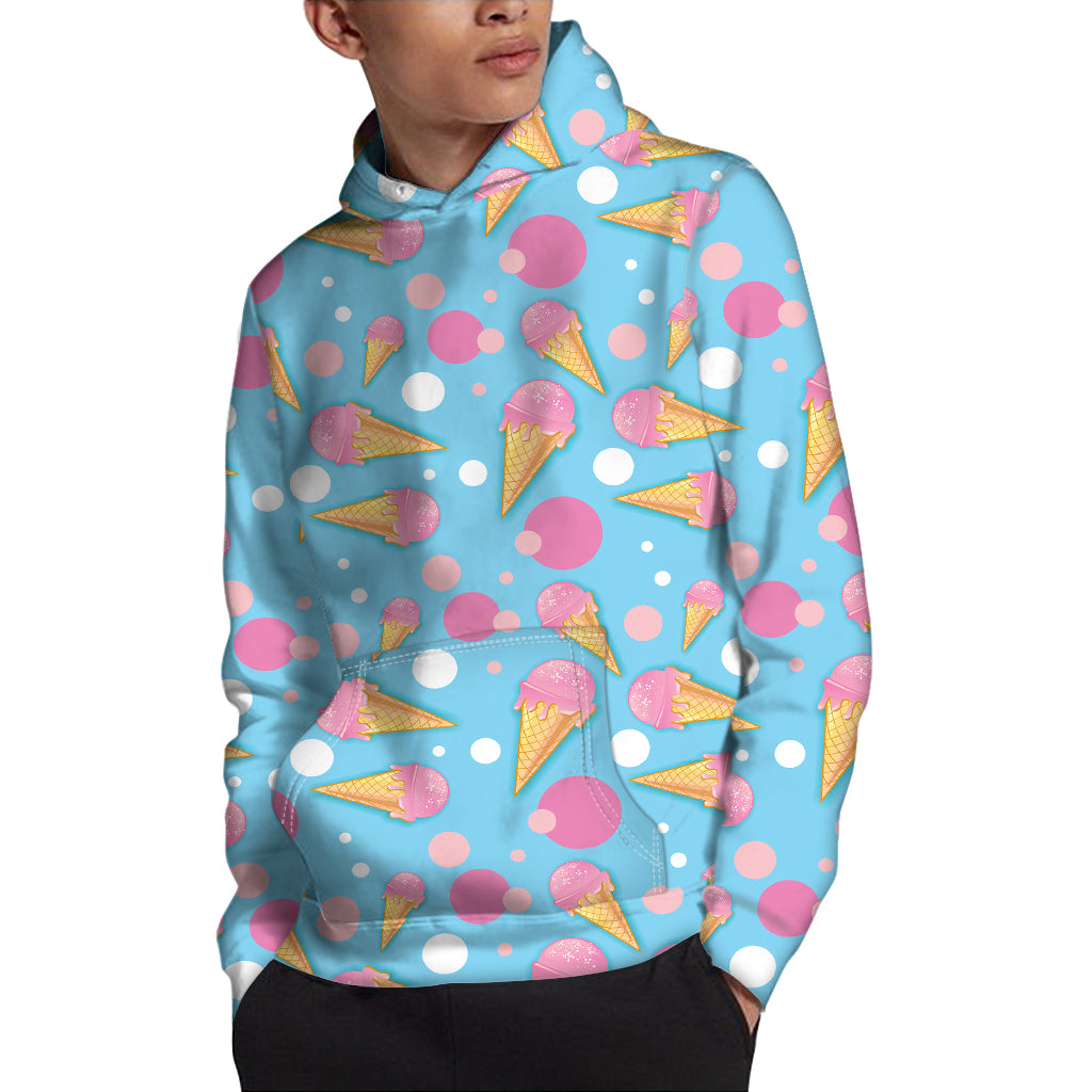 Pink Ice Cream Pattern Print Pullover Hoodie