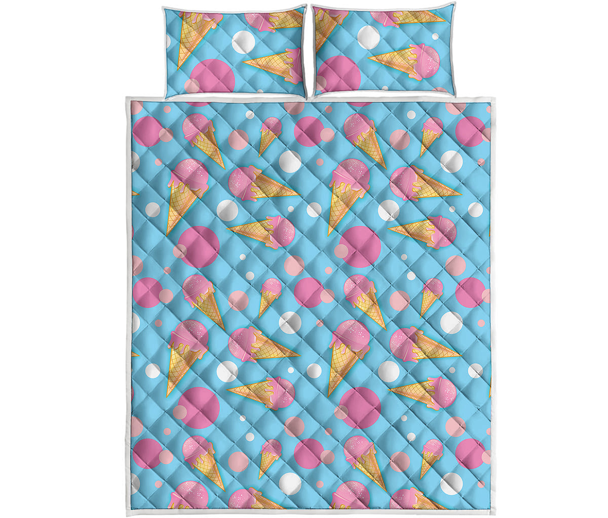 Pink Ice Cream Pattern Print Quilt Bed Set