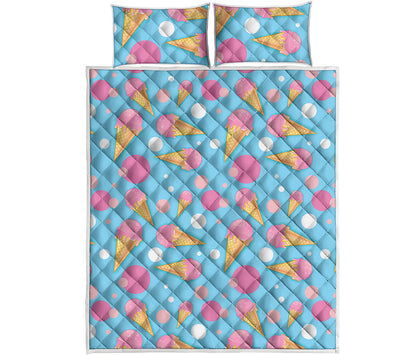 Pink Ice Cream Pattern Print Quilt Bed Set