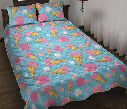 Pink Ice Cream Pattern Print Quilt Bed Set