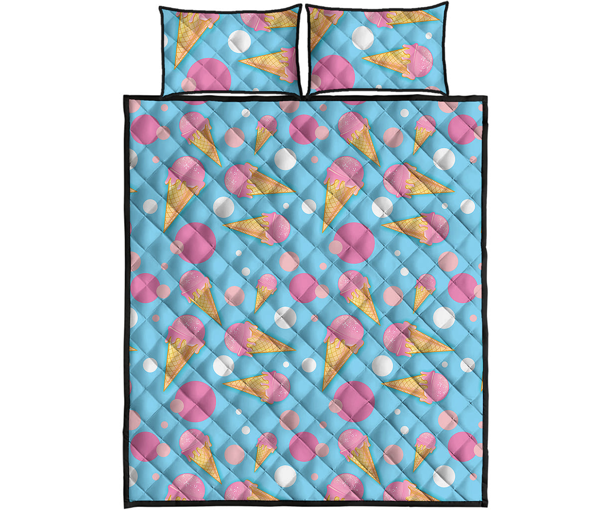 Pink Ice Cream Pattern Print Quilt Bed Set