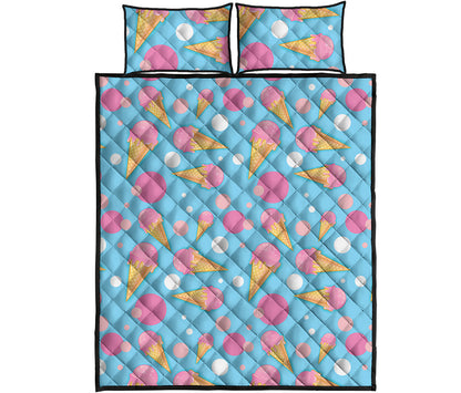 Pink Ice Cream Pattern Print Quilt Bed Set