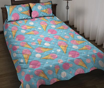 Pink Ice Cream Pattern Print Quilt Bed Set