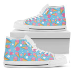 Pink Ice Cream Pattern Print White High Top Shoes