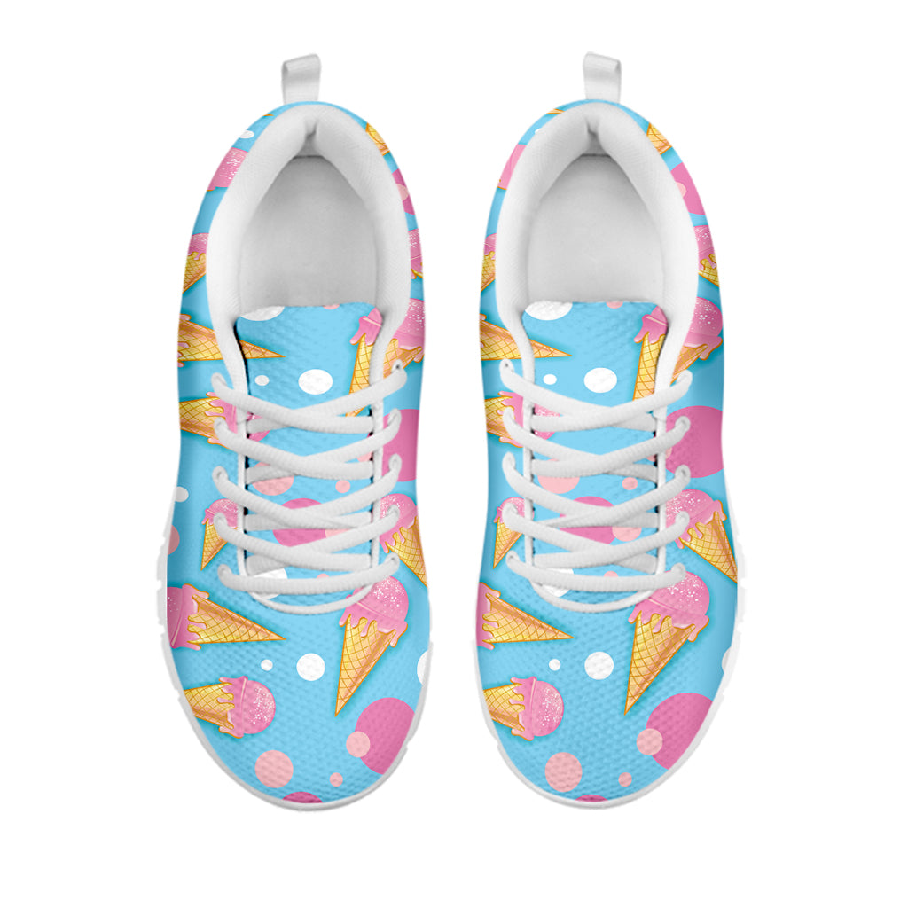 Pink Ice Cream Pattern Print White Sneakers