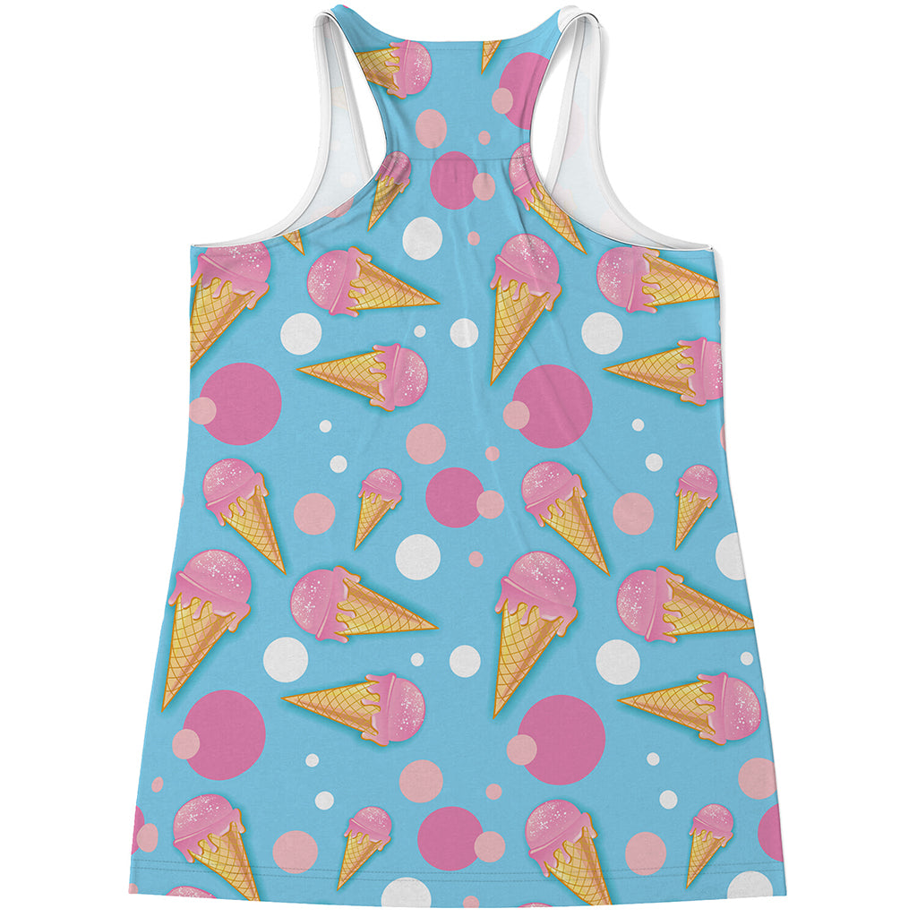 Pink Ice Cream Pattern Print Women's Racerback Tank Top
