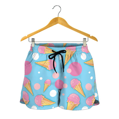 Pink Ice Cream Pattern Print Women's Shorts