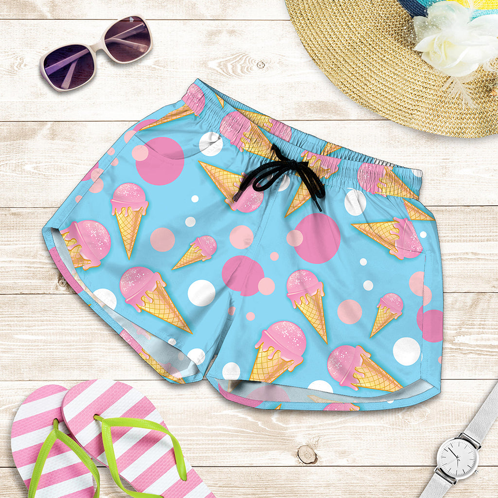 Pink Ice Cream Pattern Print Women's Shorts