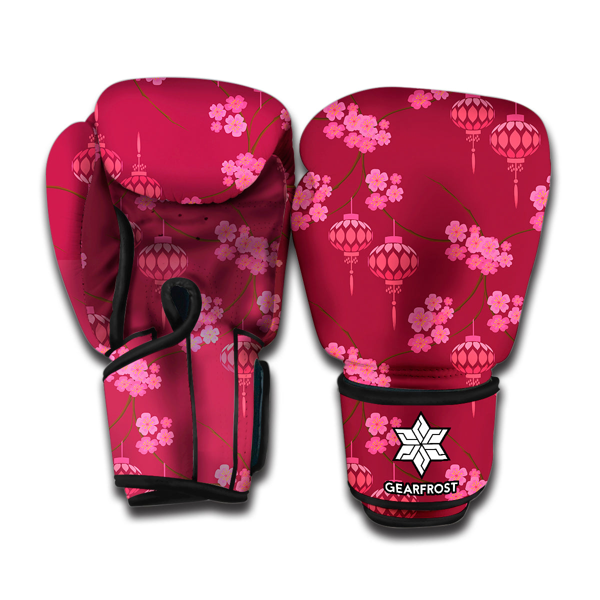 Pink Japanese Lantern Pattern Print Boxing Gloves