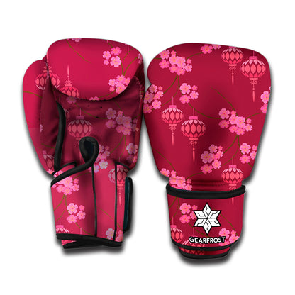 Pink Japanese Lantern Pattern Print Boxing Gloves