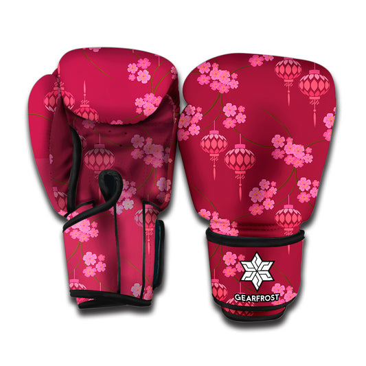 Pink Japanese Lantern Pattern Print Boxing Gloves