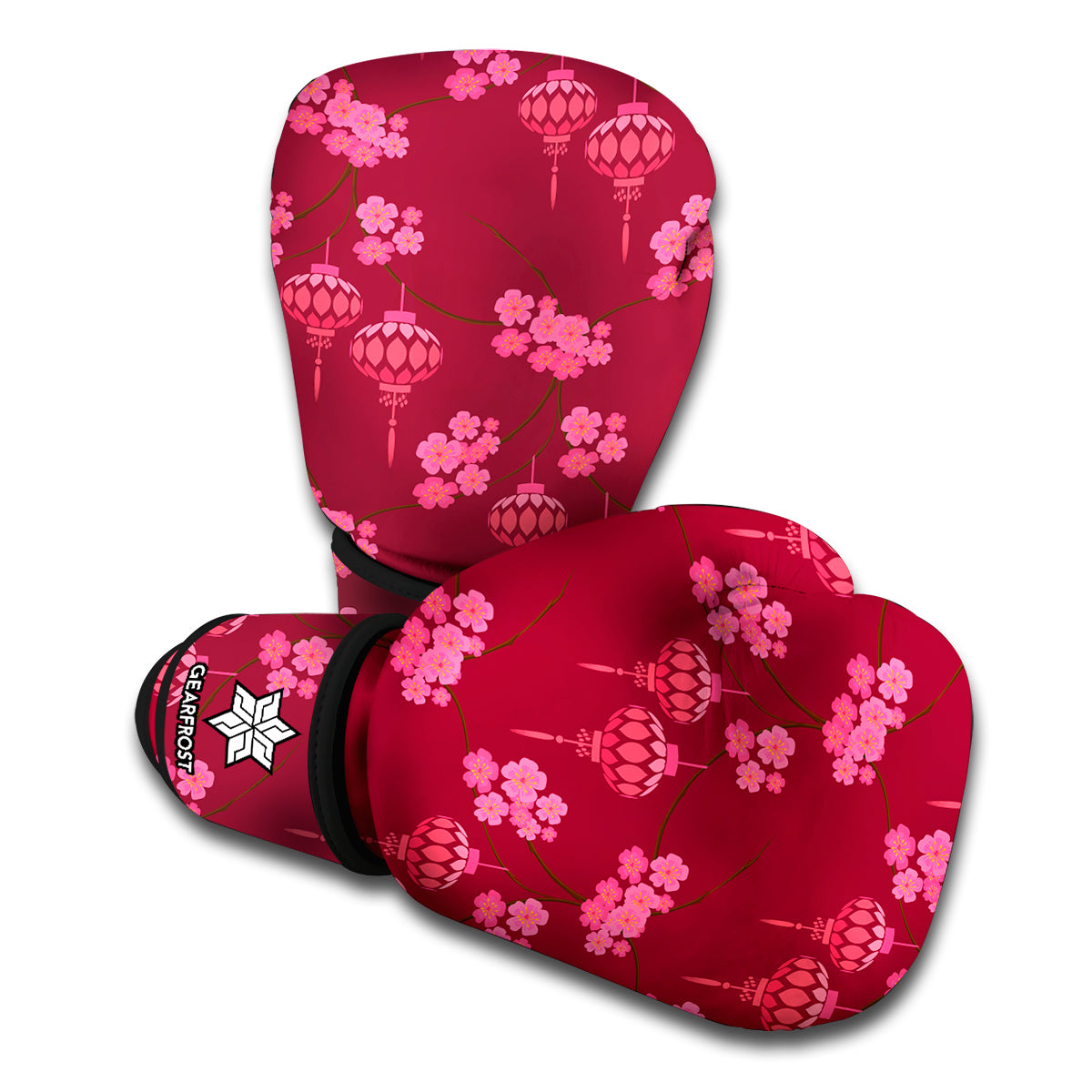 Pink Japanese Lantern Pattern Print Boxing Gloves