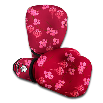 Pink Japanese Lantern Pattern Print Boxing Gloves