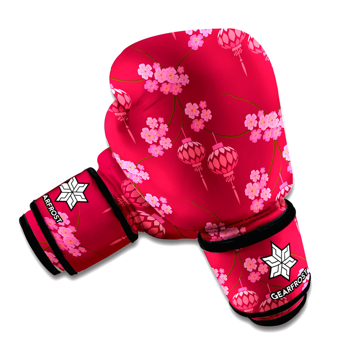Pink Japanese Lantern Pattern Print Boxing Gloves