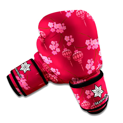 Pink Japanese Lantern Pattern Print Boxing Gloves