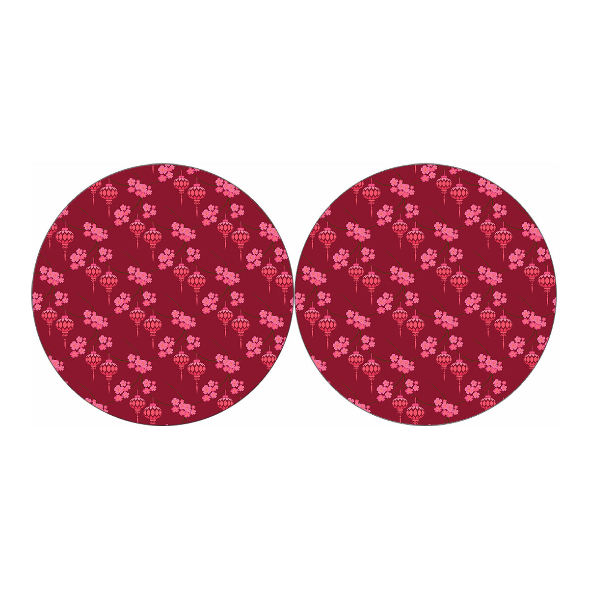 Pink Japanese Lantern Pattern Print Car Coasters