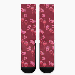 Pink Japanese Lantern Pattern Print Crew Socks