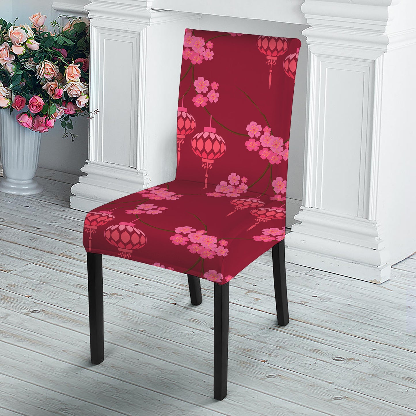 Pink Japanese Lantern Pattern Print Dining Chair Slipcover