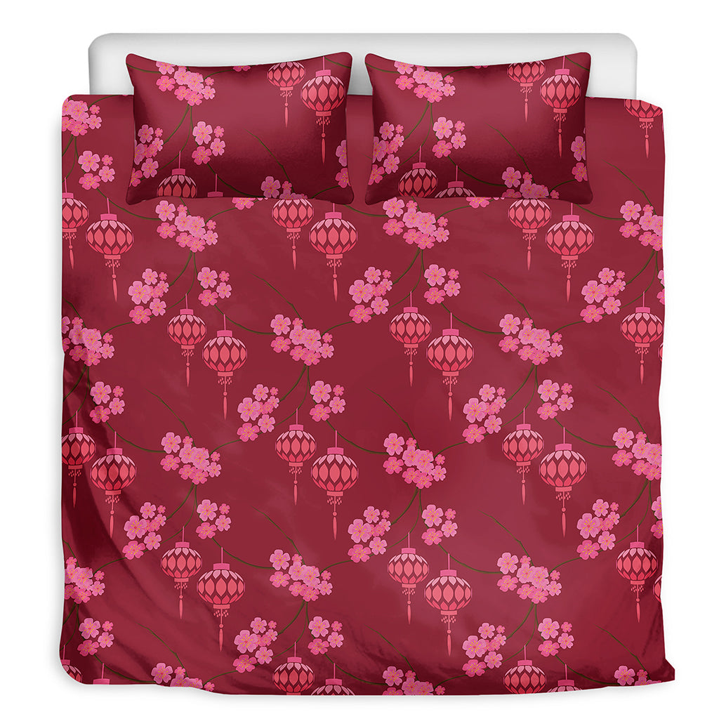 Pink Japanese Lantern Pattern Print Duvet Cover Bedding Set