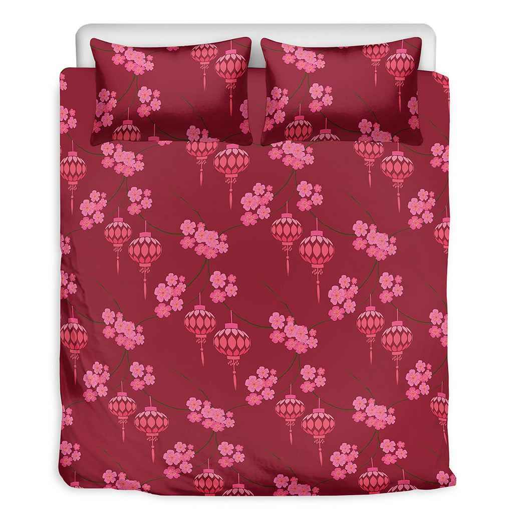 Pink Japanese Lantern Pattern Print Duvet Cover Bedding Set