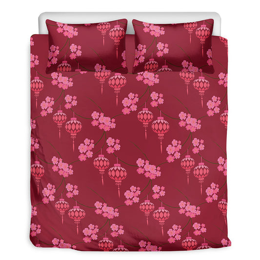 Pink Japanese Lantern Pattern Print Duvet Cover Bedding Set