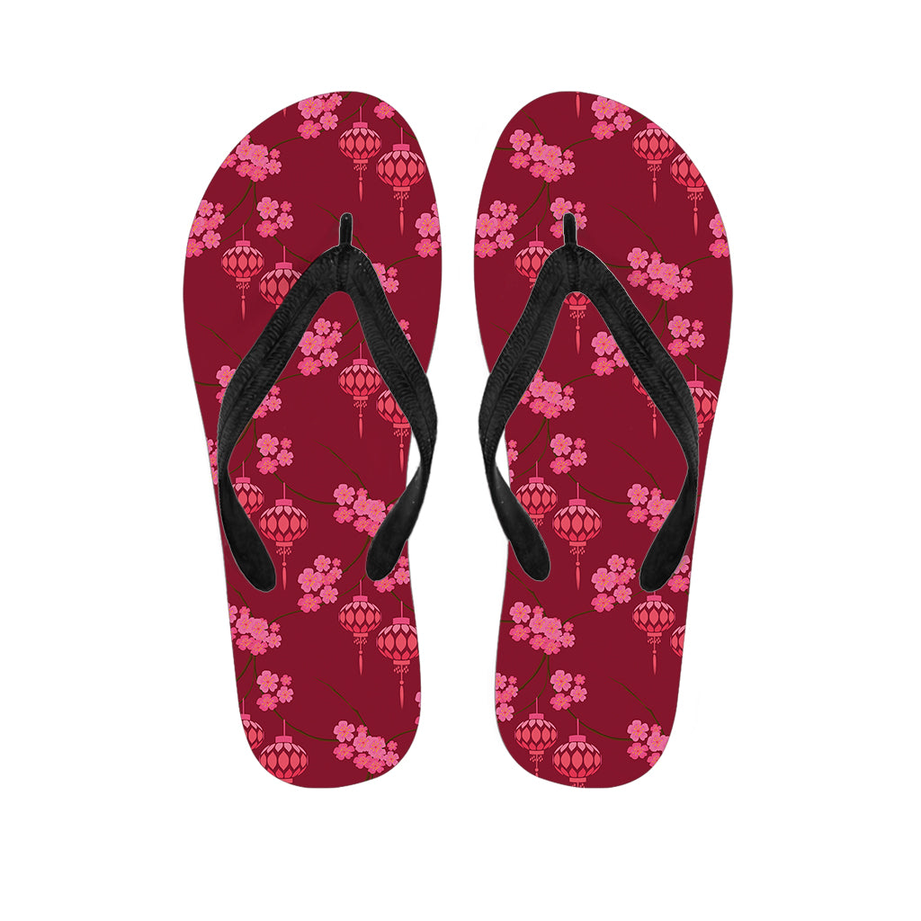 Pink Japanese Lantern Pattern Print Flip Flops