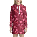 Pink Japanese Lantern Pattern Print Hoodie Dress