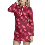 Pink Japanese Lantern Pattern Print Hoodie Dress
