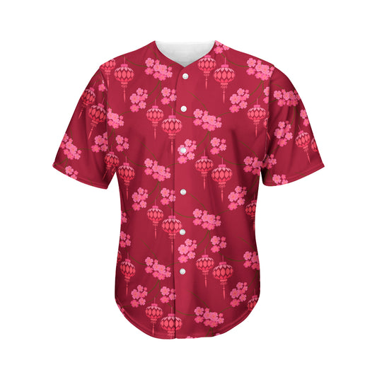 Pink Japanese Lantern Pattern Print Men's Baseball Jersey