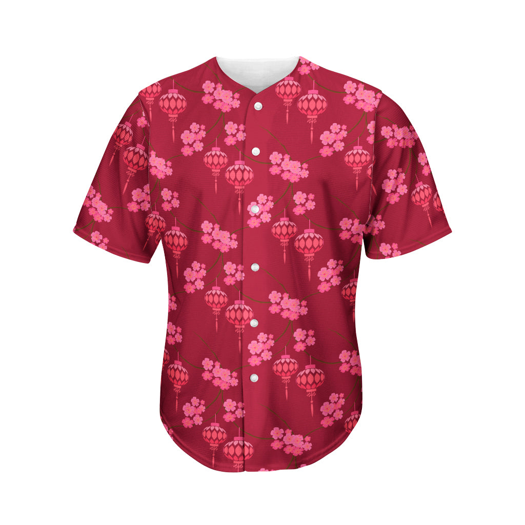 Pink Japanese Lantern Pattern Print Men's Baseball Jersey