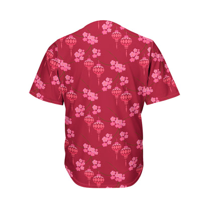 Pink Japanese Lantern Pattern Print Men's Baseball Jersey