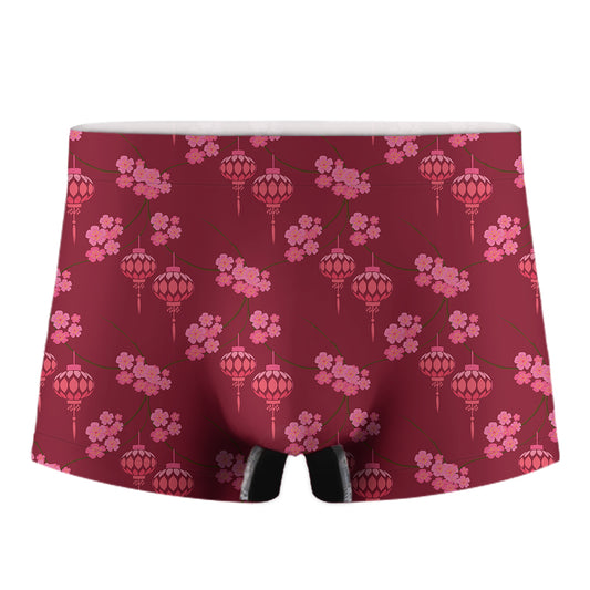 Pink Japanese Lantern Pattern Print Men's Boxer Briefs